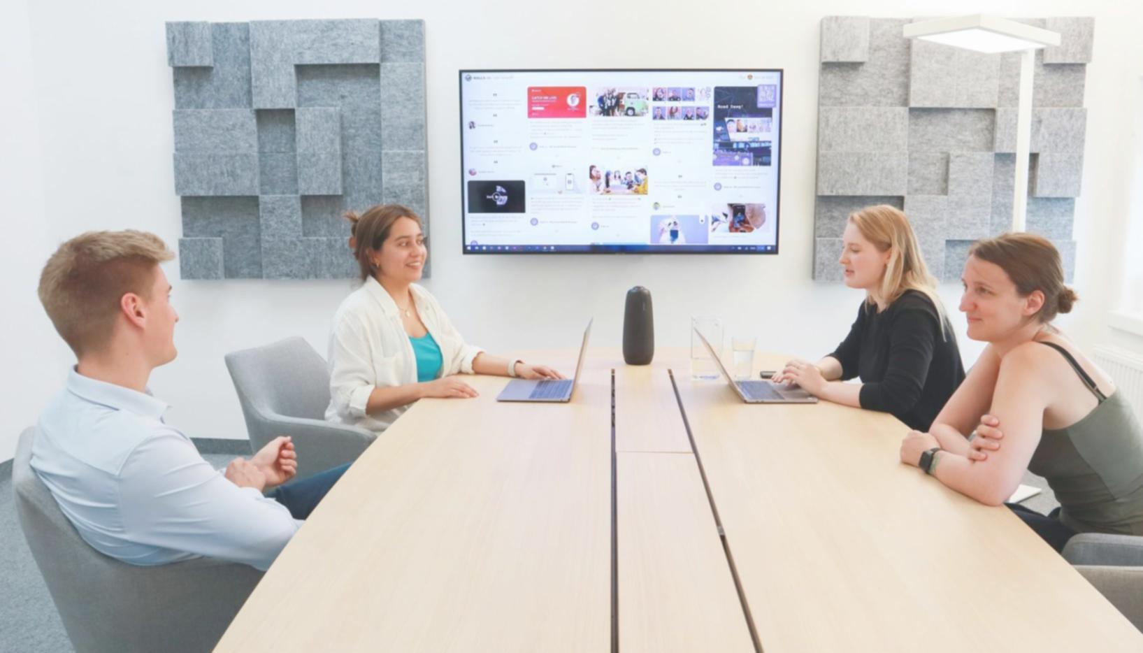 Successful business meeting with financial documents